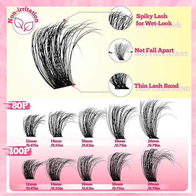 280 Pcs Lash Clusters Extensions Kit - 80D 100D 12-20mm Faux Mink Individual Eye Lash Clusters with D Curl Wispy for DIY Lash Extension at Home