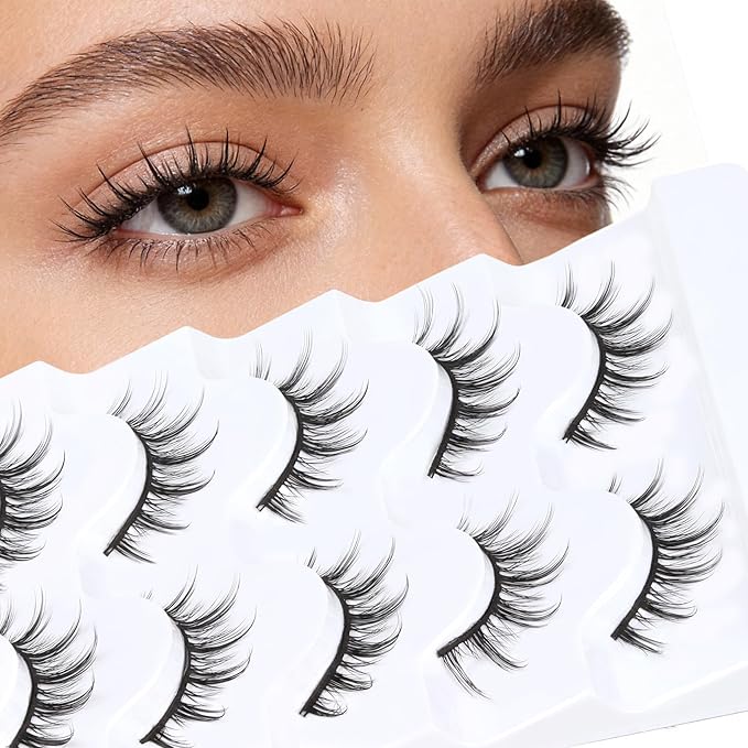 Veleasha Manga Lashes Spiky False Eyelashes 100% Handmade Eyelashes Anime Fake Lashes Lightweight Wispy Lashes 5 Pairs Pack (6D75)