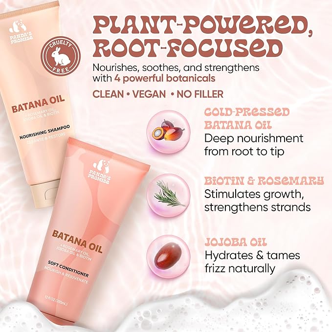 Panda's Promise Batana Oil Shampoo and Conditioner Set – Sulfate-Free Haircare with Batana Oil Nourishing Duo for Smooth, Soft and Manageable Hair For All Hair Types, Unisex (12 fl oz Each)