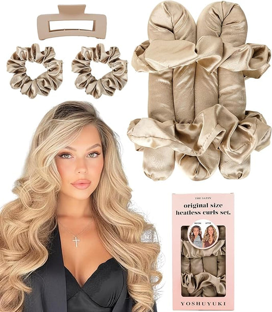 Heatless Curls Overnight Hair Curler to Sleep In Soft Jumbo Hair Rollers for Long Hair Blowout Look No Heat Overnight Curls, Satin Large Flexi Rods for Big Curl Heatless Curling Rod Set with Clip
