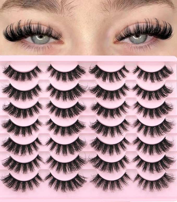 Strip Lashes Natural Look False Eyelashes D Curly Wispy Eyelashes Long Volume Faux Mink Lashes 14 Pairs Russian Fake Eyelashes