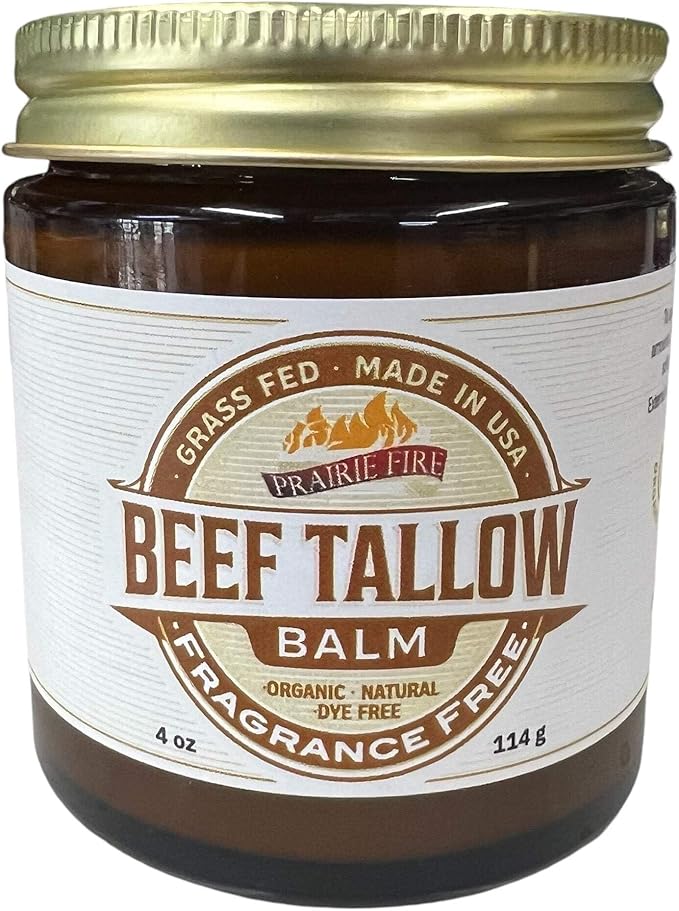 Prairie Fire Candles Grass Fed Beef Tallow Balm - 4 oz - Made in USA - Organic Grass Fed and Finished Tallow - Moisturizing Skin Care Tea Tree