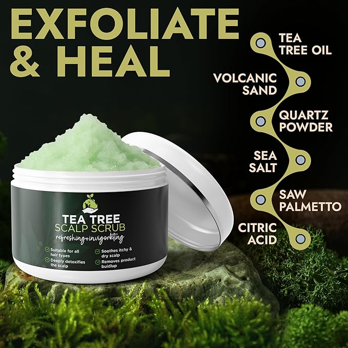 Tea Tree Scalp Scrub | Itchy & Dry Scalp Care with Tea Tree Oil, Quartz Powder & Sea Salt | Gently Exfoliates, Helps Reduce Flakes, Supports Healthy Hair Growth & Scalp Balance (pack of 2)