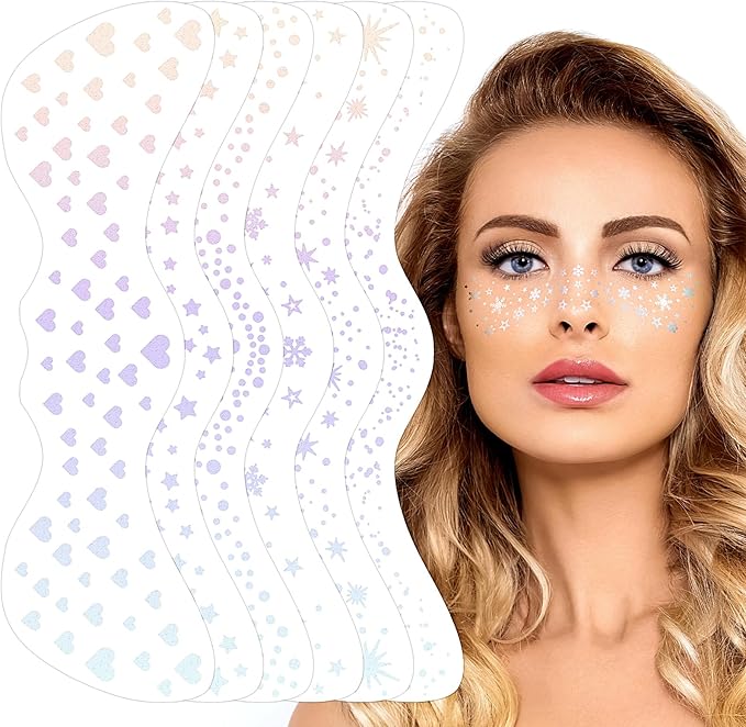 Silver Glitter Freckles Face Tattoo, Glow Up Makeup Patches - Face Glitter Speckles Patches - Cute Glitter Makeup Accessories for Women - Cosmetic Glitter for Face - 6 Sheets