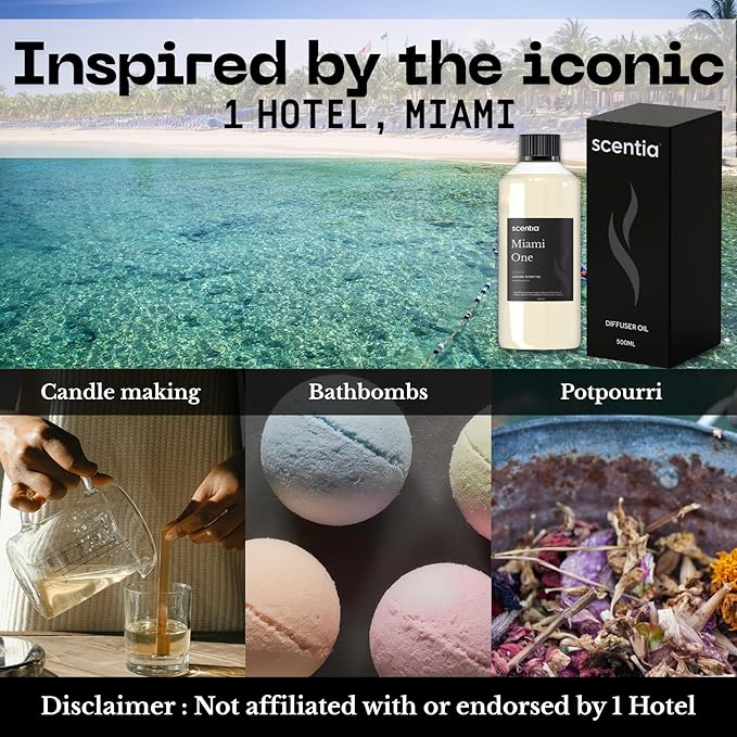 Scentia Miami One Aroma Oil 500 ml 16.9 fl oz – Aromatherapy Fragrance Oil Inspired by 1 Hotel® Miami Beach – Lemon & Sandalwood Luxury Blend for HVAC and Waterless Diffusers –Made in USA