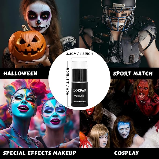 Light Blue and White Face Body Paint Stick, White Foundation Makeup, Eye Black Stick for Sports, Professional Halloween Face Makeup Kit for Zombie Clown Vampire Avatar Sally Corpse Bride Joker