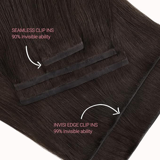 GOO GOO Invisi Edge Clip in Hair Extensions 24inch 150g 7Pcs Injected Seamless PU Clip in Hair Extensions, Virgin Real Human Hair, #2 Dark Brown