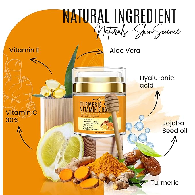 Dermaxgen Turmeric Face Cream with 30% Vitamin C – Glow Booster, Anti-Aging & Skin Repair Moisturizer for Dark Spots, Hydration & Radiance – Vitamin C Cream for All Skin Types (1.7 fl oz)