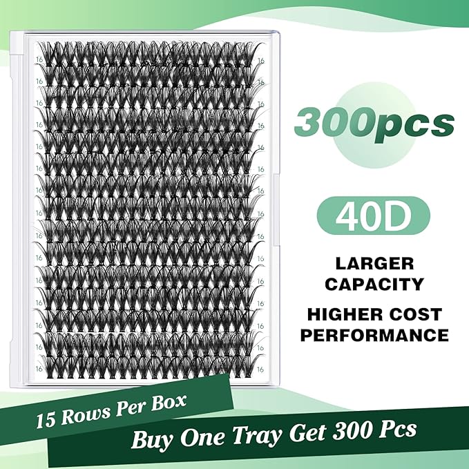 Lash Clusters 300Pcs Individual Lashes 40D 0.07D Curl 18mm Lash Extensions Clusters Lashes Soft&Natural False Eyelashes Individual DIY Eyelash Extension at Home(40D-0.07D,18mm)