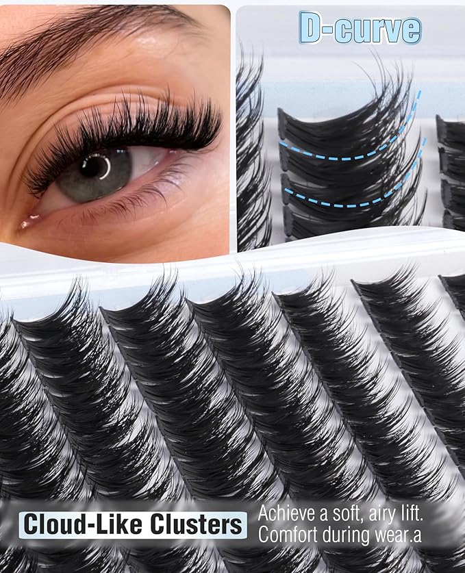 Hybrid Lash Clusters Fluffy Individual Lashes 10-15MM Natural Cluster Eyelash Extensions D Curve Wispy Cluster Lashes Reusable Soft Faux Mink Eyelash Clusters 240Pcs