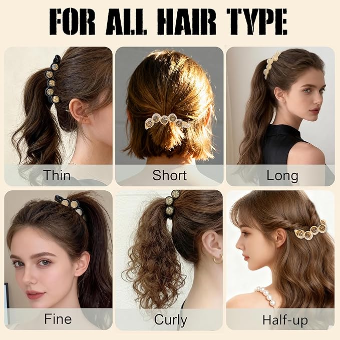 Rhinestone Banana Hair Clips for Women - 4Pcs Sparkly Crystal Ponytail Holders for Medium Hair, Non-Slip Hair Accessories for Half-Up Styling, Dressy for Daily & Party (NOT for Thick Hair)