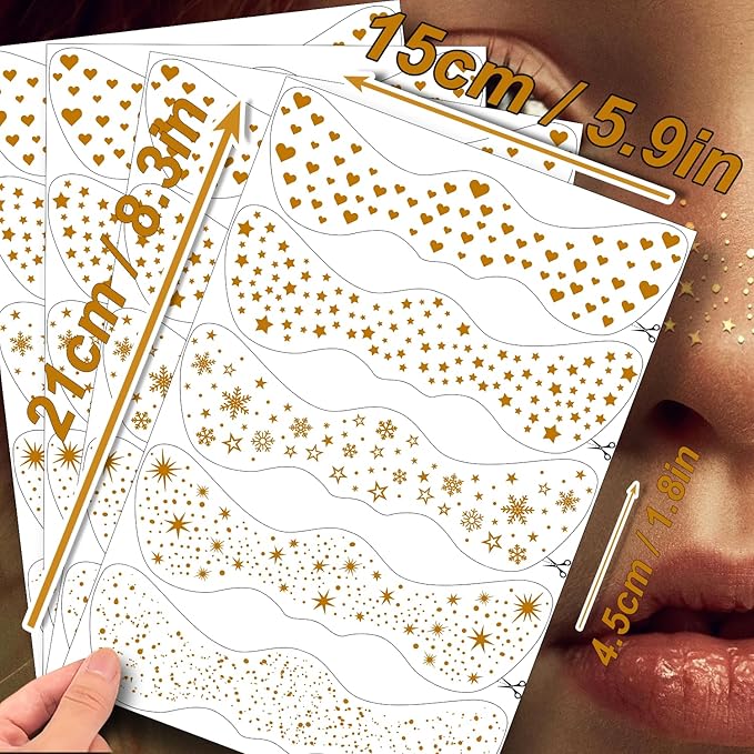 20PCS Glitter Freckles Face Tattoo, 4 Sheets/5 Styles Face Glitter Freckles for Festival & Rave, Waterproof Temporary Face Glitter Freckle Tattoo for Halloween Christmas Concerts Sparkle Makeup (Gold)