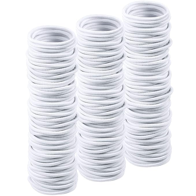 TecUnite 200 Pcs 1inch Colorful Rubber Elastic Hair Ties Small Bulk for Women Mini Ponytail Holders Rainbow Hairbands Metal Free Bands(White)