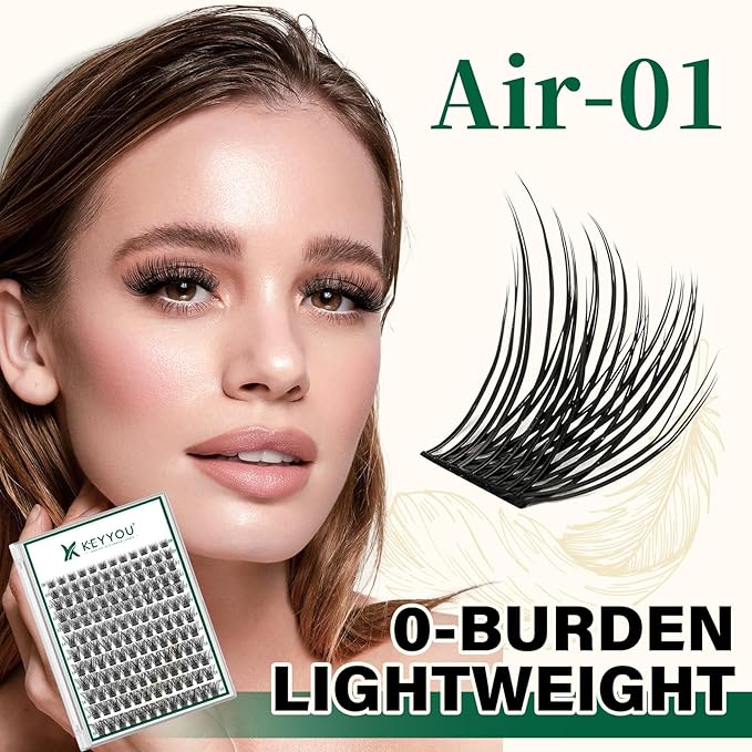 Lash Clusters 144pcs Individual Lashes D Curl 18mm Eyelash Clusters KEYYOU Air Touch Cluster Lashes Super Lightweight Soft Wispy Comfortable Easy DIY at Home(Air01-D-18mm)