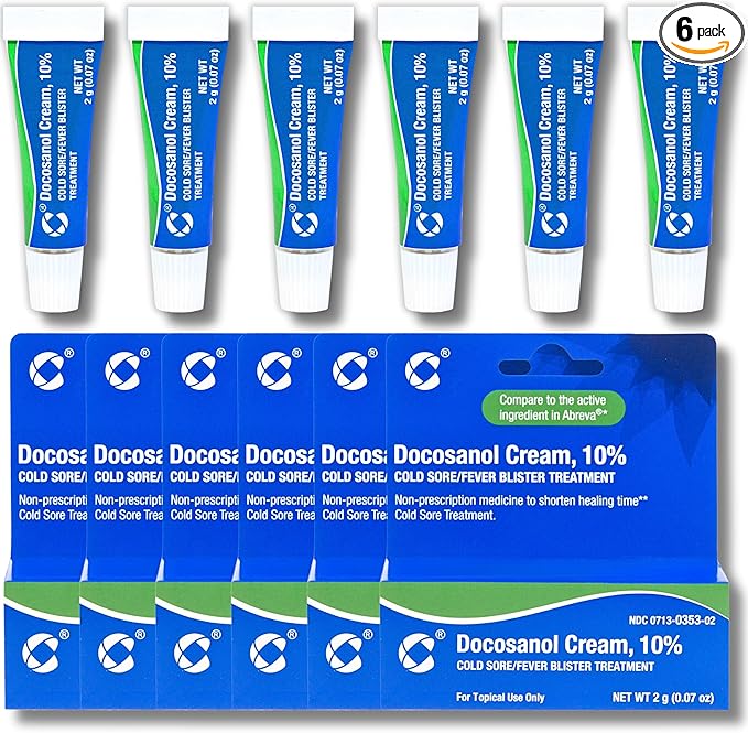 Cosette Cold Sore/Fever Blister Treatment for Face or Lips with Docosanol Cream, 10% - Treatment Cream for Cold Sore/Fever Blister - 0.07 oz Tube (6)