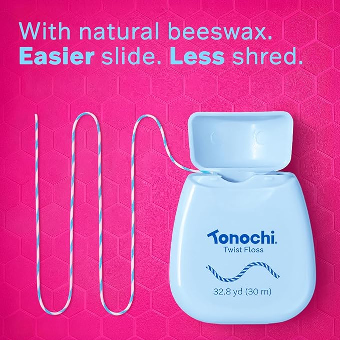 Twist Woven Dental Floss, Two-Tone Color Fibers for Visible Plaque Tracking, Shred-Resistant Braided Texture, Smooth Ribbon-Like Glide, Gentle on Gums, Mint + Xylitol, 3-Pack (33 yd Each)