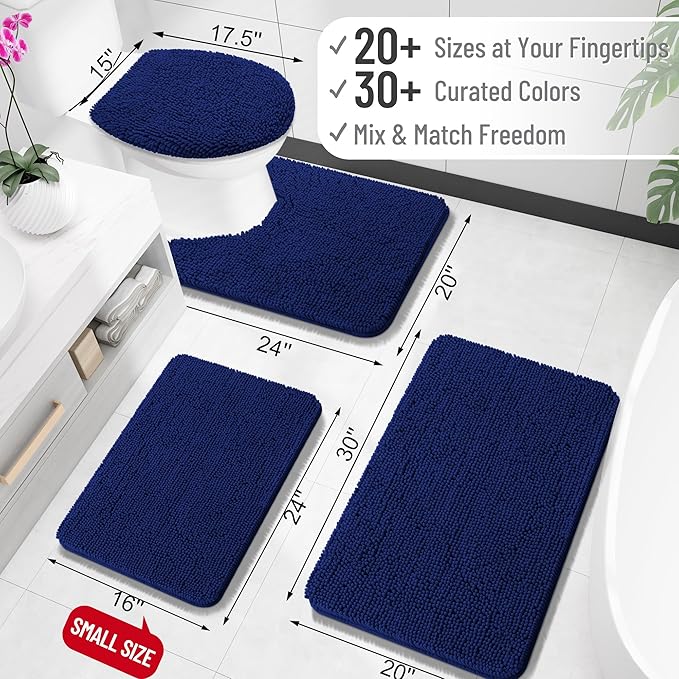 OLANLY Bathroom Rugs 32x20, Extra Soft Absorbent Chenille Bath Rugs, Rubber Backing Quick Dry, Machine Washable Bath Mats for Bathroom Floor, Tub and Shower, Home Decor Accessories, Navy