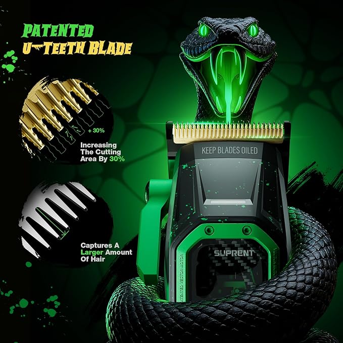 SUPRENT Fangs Professional Barber Clippers - High-Performance 13,000 RPM Vector Motor Hair Clipper Barber Trimmer Set, Professional Haircutting Kit with AI Speed Control, Patented U-Teeth Blade
