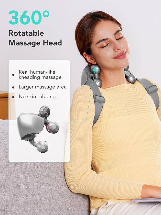 SKG Neck Massager for Pain Relief Deep Tissue Shiatsu Neck and Shoulder Cordless Massger with Heat Valentine Gifts for Men and Women Dad Mom Grandpa H7 Ultra Grey