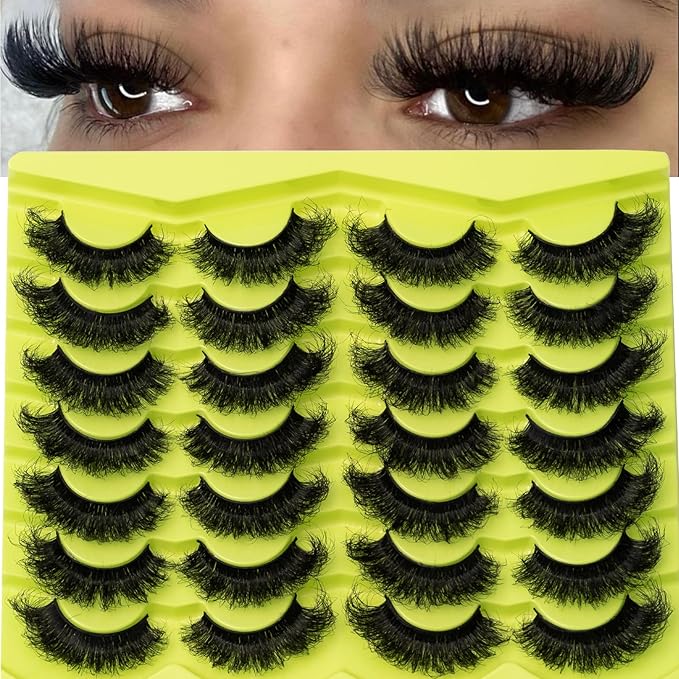 Mink Lashes Fluffy 20mm Stirps Lash Volume False Eyelashes 14 Pairs 8D Cat Eye Lashes D Curl Dramatic Soft Eyelash 25mm Big Long Lash Strips Lashes Pack That Look Like Extensions