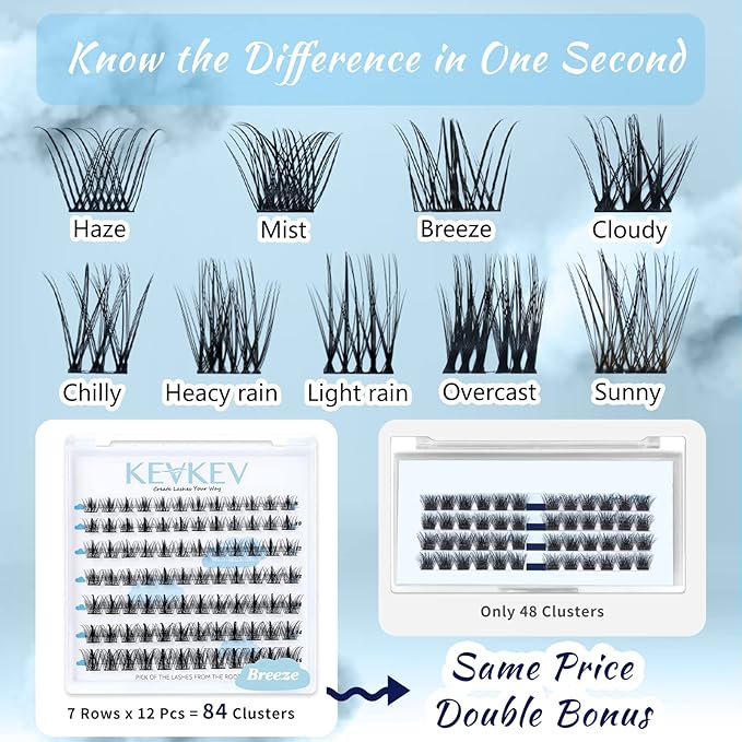 Lash Clusters 84 Pcs Cluster Lashes Eyelash Clusters DIY Cluster Eyelash Extensions Individual Lashes Thin Band & Soft(Breeze,D-16mm)