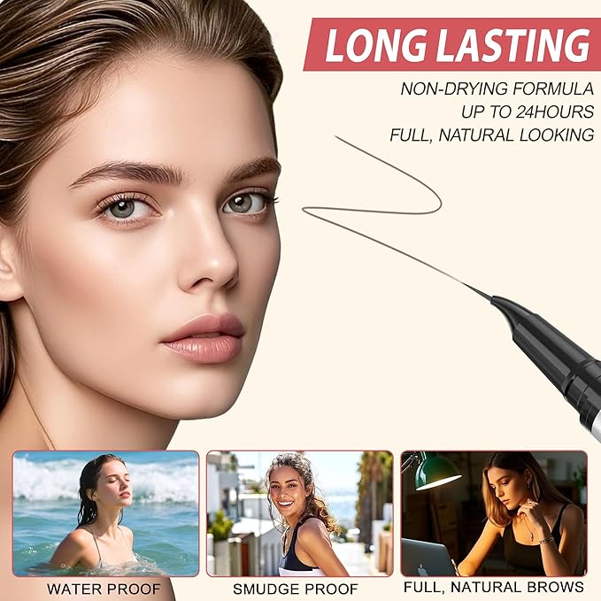 LAVONE Hair-Like Eyebrow Pen Makeup kit, Eyebrow Pencils for Women with Waterproof Microblading Eyebrow Pencil, Eyebrow Pomade, Eyeliner and Eyebrow Brush, Create Full, Natural Brows, Dark Grey