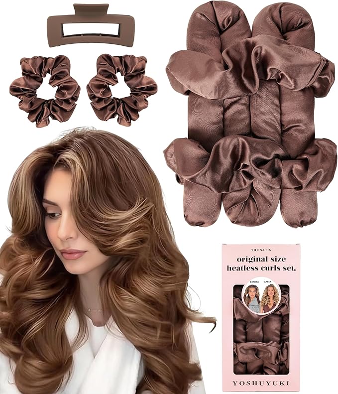 Satin Heatless Hair Curler Curling Rod Set - Soft Jumbo Large Flexi Rods Hair Rollers Curlers to Sleep In for Women, No Heat Heatless Curls Overnight Blowout Rods for Long Hair Volume Blowout Look