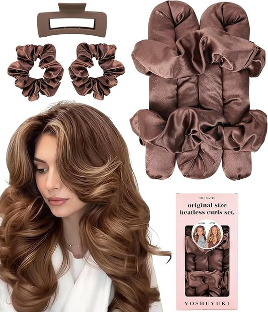 Satin Heatless Hair Curler Curling Rod Set - Soft Jumbo Large Flexi Rods Hair Rollers Curlers to Sleep In for Women, No Heat Heatless Curls Overnight Blowout Rods for Long Hair Volume Blowout Look
