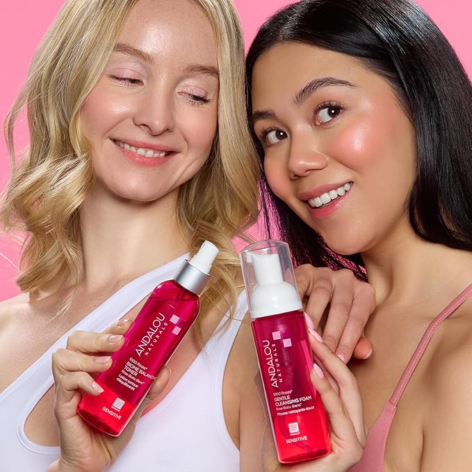 Andalou Naturals 1000 ROSES Gentle Cleansing Foam Face Wash, Hydrating Foaming Facial Cleanser with Rosewater & Aloe for Women & Men, Non Toxic, Vegan