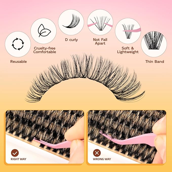 QUEWEL Lash Clusters Kit, 280 Pcs Lash Clusters 30D 40D 12-18mm Thin Band Lashes Clusters Natural Look Eyelash Extension Kit With Lashes Bond Seal Eyelashes Tweezers (LSTZ-30D+40D)