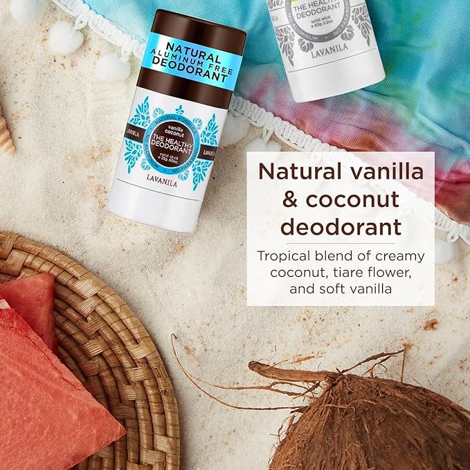Lavanila Aluminum Free Natural Deodorant for Girls, Vanilla Coconut + Sport Luxe (2oz Each) - The Healthy Deodorant - Solid Stick, Vegan