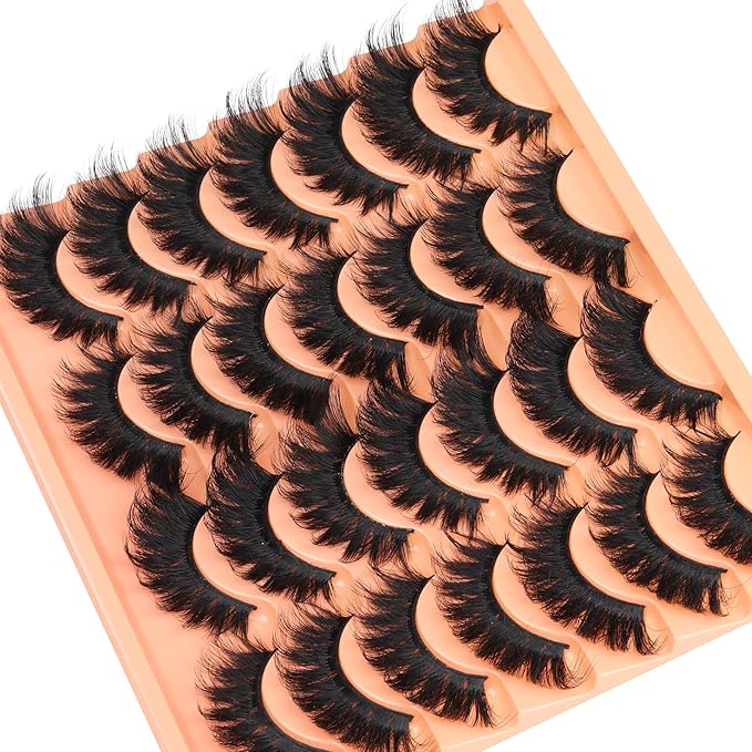 Strip Lashes False Eyelashes Long Volume Fake Eyelashes Wispy Cat Eye Lashes 14 Pairs Dramatic Big Eyelashes Thick Fluttery Faux Mink Lashes