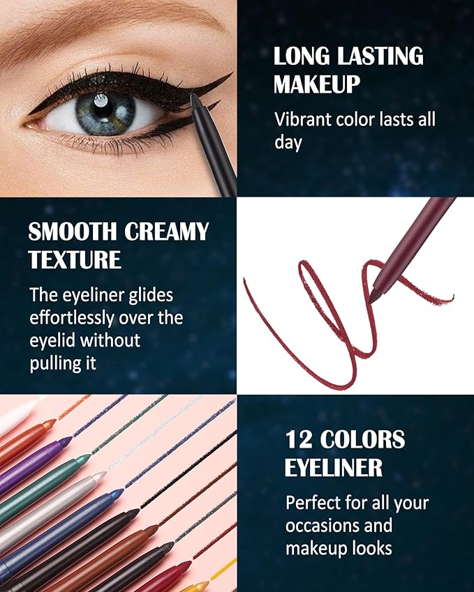 Bronze Glitter Gel Eyeliner Pencil Waterproof, Metallic Retractable Cream Smooth Eye Liner Pencils, Long Lasting Waterline Hypoallergenic Precision Eyeliner Pencil, Smudge-Proof Makeup for Women-05