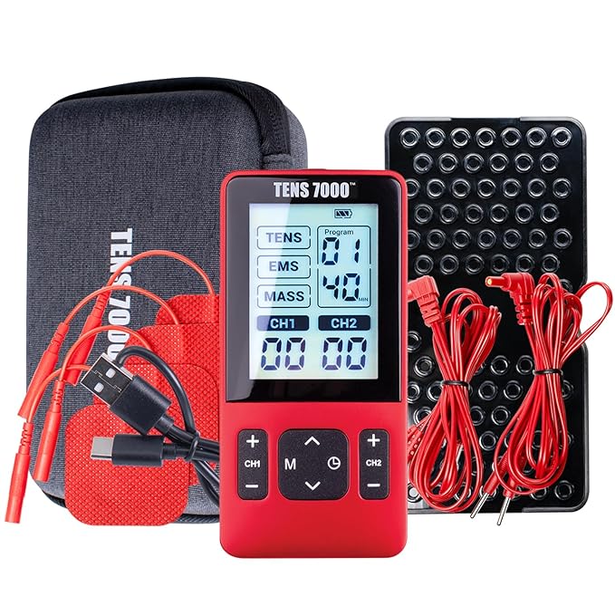 TENS 7000 Sport Athletic Recovery Muscle Stimulator, Back Pain Relief, Sciatica, Neck, Shoulder, Muscle Pain, TENS Unit + EMS + Massage with 42 Built-in Programs, 4 Electrode Pads