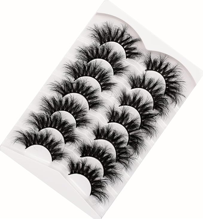 Pooplunch Cat Eye Faux Mink Lashes 25MM False Eyelashes Dramatic 8D Volume Thick Long Fake Eye Lashes Strips 7 Pairs Pack
