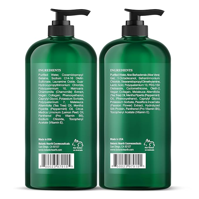 Botanic Hearth Vegan Collagen Infused Tea Tree Shampoo and Conditioner Set, 16 fl oz each - Sulfate Free, Paraben Free - For Itchy and Dry Scalp - Men and Women