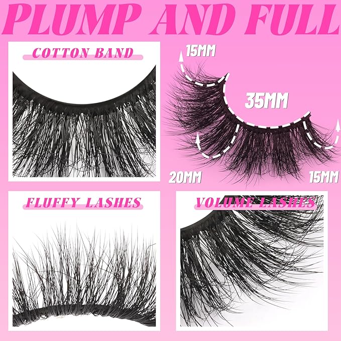 Veleasha Fluffy Lashes D Curl Faux Mink Eyelashes Soft Volume False Eyelashes Downy Fuzz Fake Lashes 15-20MM Thick Dramatic 10 Pairs Eyelash Pack (6D31)