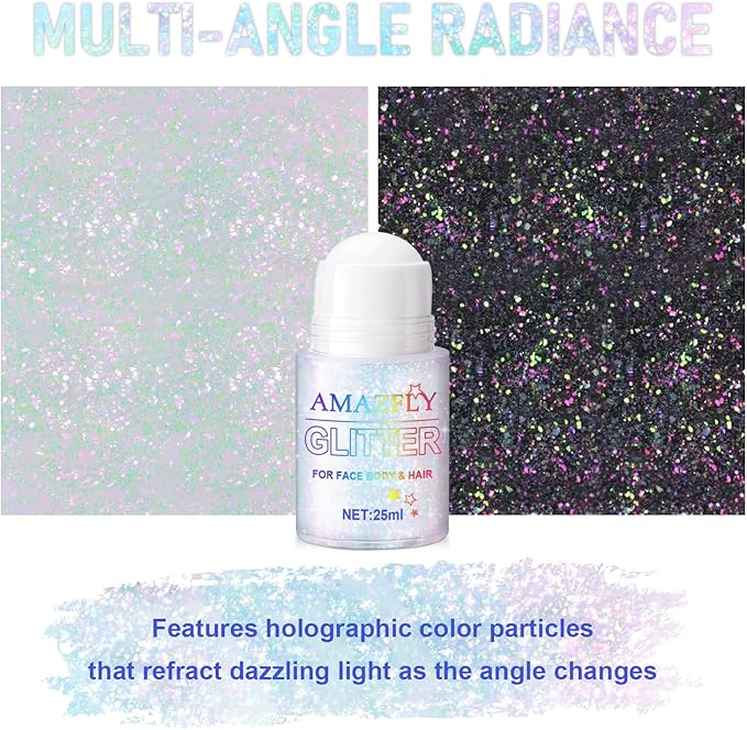 Roll-on Holographic Body Glitter Gel for Face and Hair, Chameleon Color Changing Glitter Gel Under Light, Chunky Mermaid Sequins Shimmer Makeup for Halloween Party Rave Accessories (Sparkling Pink)