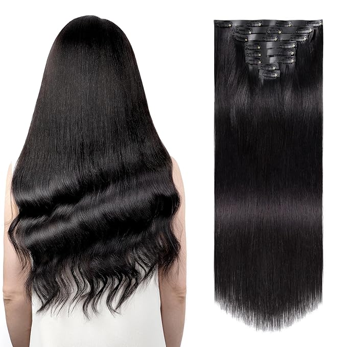 Clip in Hair Extensions Real Human Hair Natural Black Seamless Clip In 100% Remy Hair Extensions PU Skin Weft Add Volume Invisible for Long Straight Hair #1B 18Inch 120G 8PCS