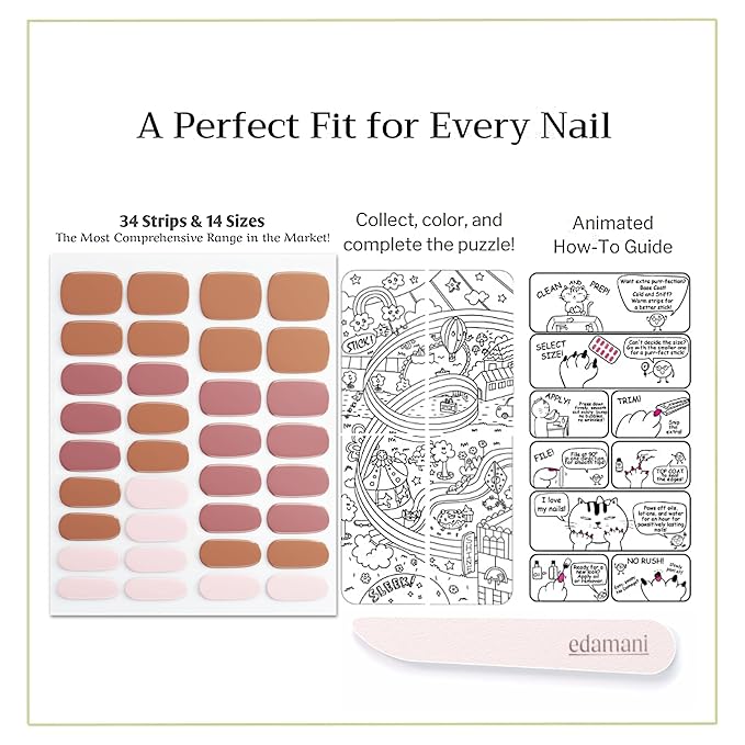 34 Piece Fully Cured Gel Nail Strips With No UV Light Needed, 14+ Days Gel Nail Polish Stickers, Salon Quality, Easy to Apply & Remove – Toxin Free, No Damage (Barcelona Blush)