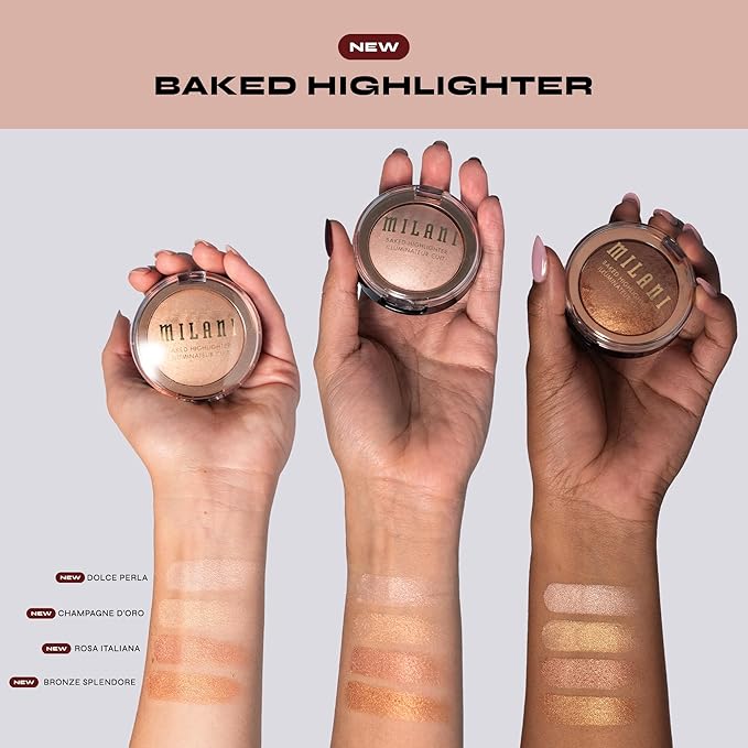 Milani Baked Highlighter - Long-Lasting Powder for Natural Radiant Glow- Buildable & Blendable Face Makeup with Lit-From-Within Finish- Vegan, Cruelty-Free & Talc-Free, Made in Italy, Champagne D'oro
