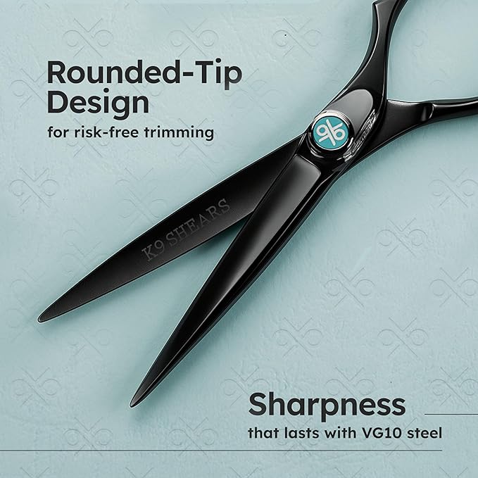 6" Professional Hair Scissors – Barber Shears Made with Titanium-Black VG-10 Steel, 3× Wear & Rust Resistance, Ergonomic Offset Handle and Convex Blade, Anti-Glare Matte Finish | K9 Shears
