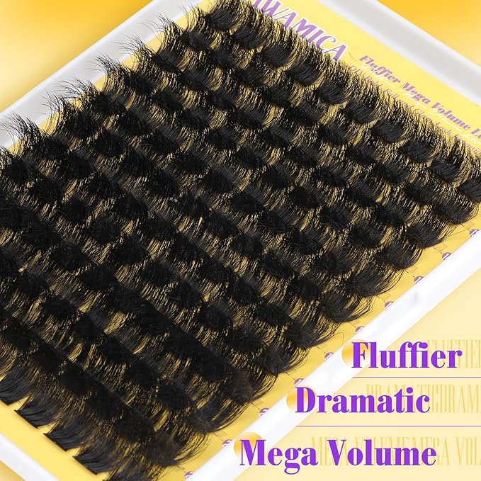 Yawamica Fluffy Lash Clusters Mega Volume Eyelash Clusters 12-25mm Long Thick Cluster Eyelash Extensions Wispy Individual Lashes D Curl Cluster Lashes for Instant Dramatic Lash Extension (DIY at Home)
