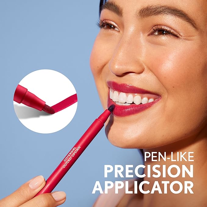 COVERGIRL Outlast, 70 Crimson Glory, Lipstain, Smooth Application, Precise Pen-Like Tip, Transfer-Proof, Satin Stained Finish, Vegan Formula, 0.06oz