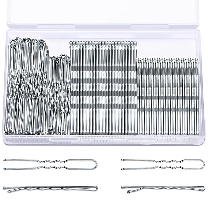 TsMADDTs Hair Pins Kits, 200 pcs Silver Bobby U Shaped Pins for Women Hair Styling, Buns with Plastic Box, 2.4in & in