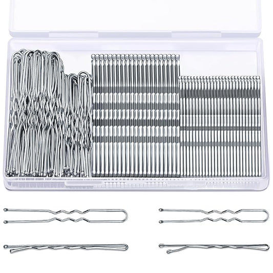 TsMADDTs Hair Pins Kits, 200 pcs Silver Bobby U Shaped Pins for Women Hair Styling, Buns with Plastic Box, 2.4in & in