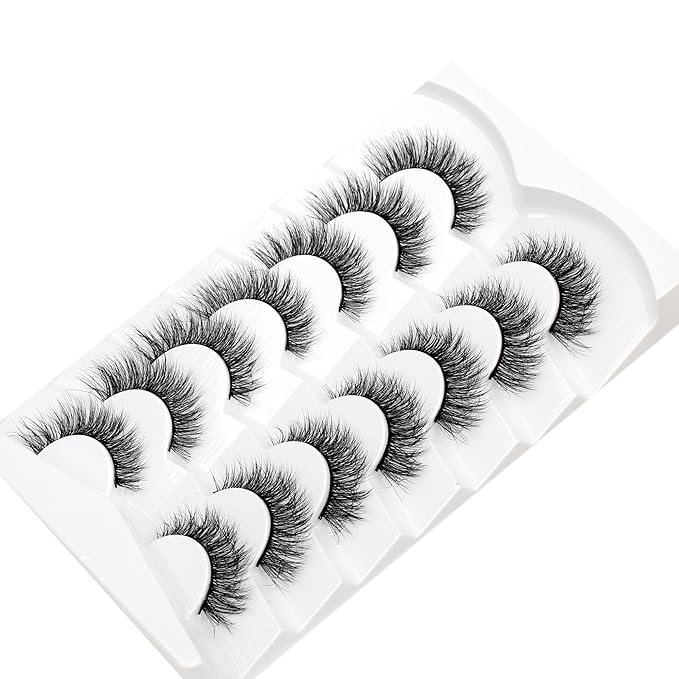 Pooplunch False Eyelash Cat Eye Volume Wispy Strip Lashes Natural Short Fluffy Volume Faux Mink Fake Eyelashes 7 Pairs Pack