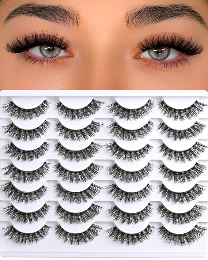 Lashes False Eyelashes Natural Wispy Fake Lash Strips 30D Strip Lash Clusters Cat Eye Volume Mink Eyelash Pack Fluffy Eye Lashes Natural Look Short Cateye Full Pestañas Sets by FenBair