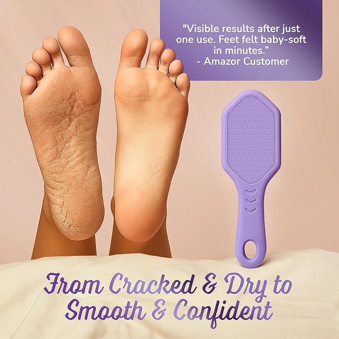 Nano Glass Foot File - Silicone Foot Callus Remover for Feet and Cracked Heels - Heel Scraper for Dead Skin - Ergonomic Foot Scrubber & Exfoliator for Shower with Non-Slip Grip - Purple