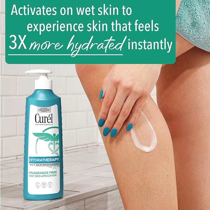 Curel Hydra Therapy In Shower Lotion, Wet Skin Moisturizer for Dry or Extra-dry Skin, with Advanced Ceramide Complex, 12 Oz, Pack of 2